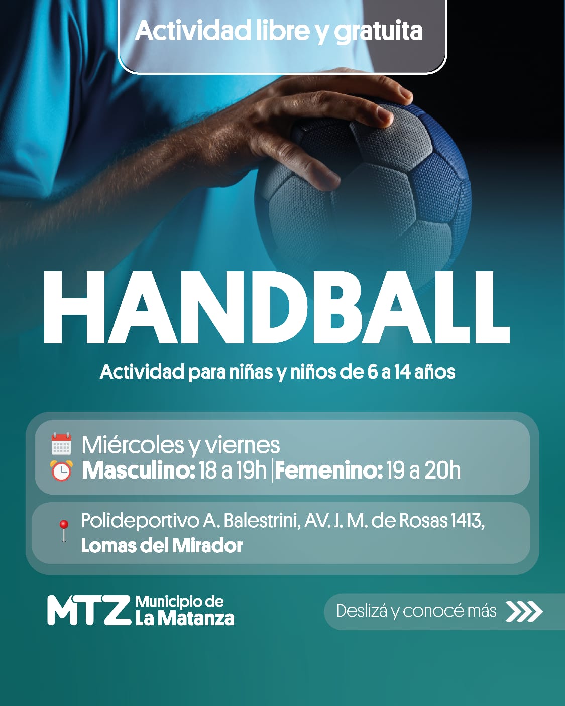 Handball infantil: Una nueva actividad gratuita para las niñas y niños de La Matanza